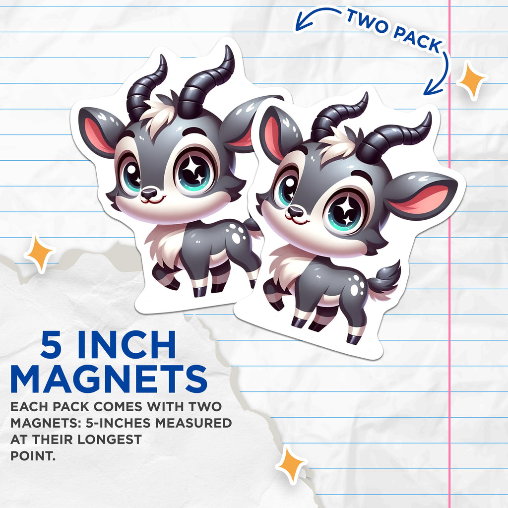 (2 Pack) Cute Antelope Magnets - Chibi Gazelle Decor - Nursery Animal Decor - Refrigerator Locker Accent - 5 Inches On Longest Side - Thick Durable Magnet - Made in USA - MAG36583