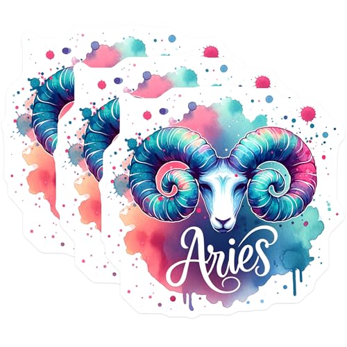 (3 Pack) Aries Zodiac Decals - Astrology Sign - Laptop Sticker- 3 Inches On Longest Side - Easy Peel & Apply - Made in USA - 3MCS5225