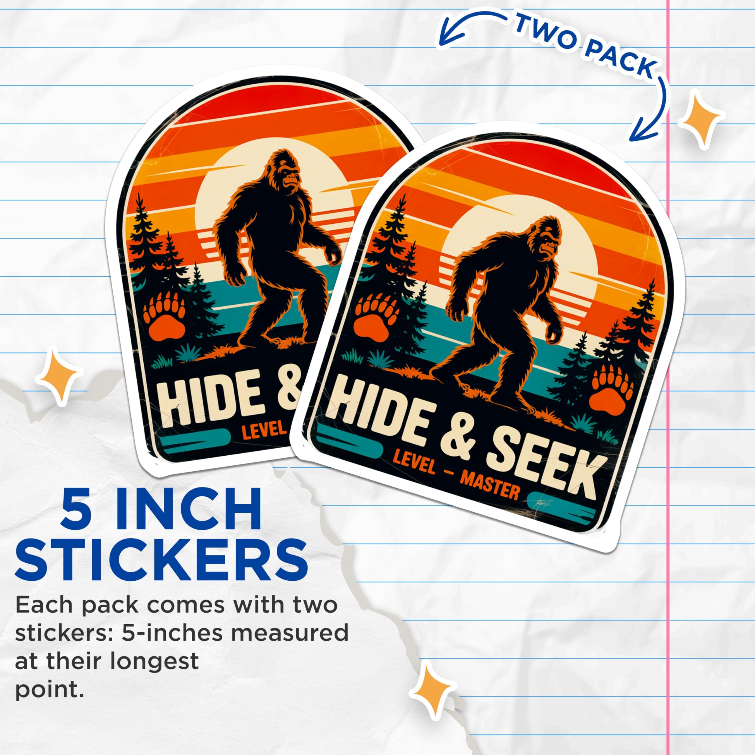 (2 Pack) Bigfoot Stickers - Sasquatch Legend - Cryptid Hunter - Hide Seek Master - Retro Outdoors Decal - 5" On Longest Side - Sticks to Smooth Flat Surfaces - Made in USA - BMCS21961