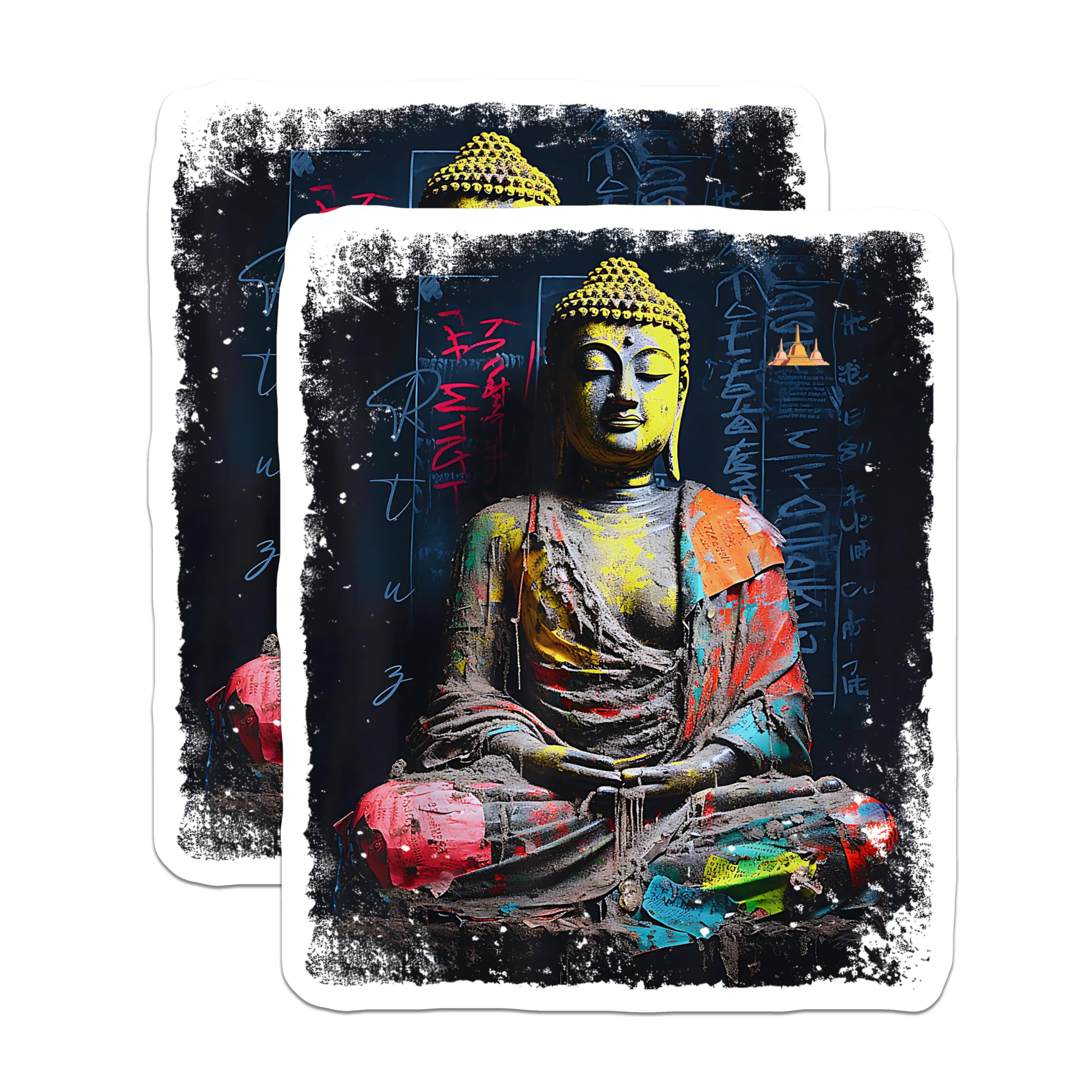 (2 Pack) Buddha Meditation Stickers - Colorful Buddha Art Stickers - Zen Spiritual Stickers - 5" On Longest Side - Sticks to Any Smooth Flat Surface - Made in USA - BMCS3372