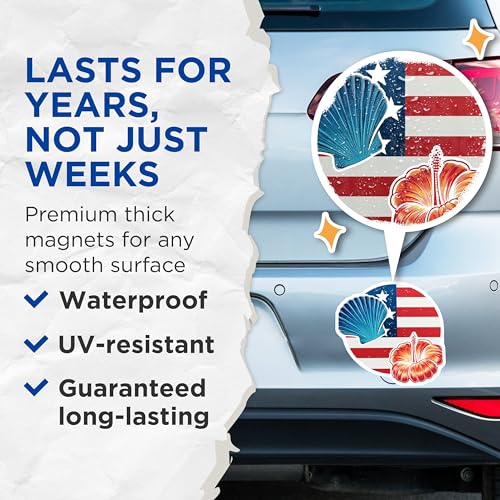 (2 Pack) USA Patriotic Seashell Magnets Magnets - Floral Beach Theme - American Flag Decor - 5" On Longest Side - Made in USA - Sticks to Refrigerators & Metal Surfaces - MAG8983