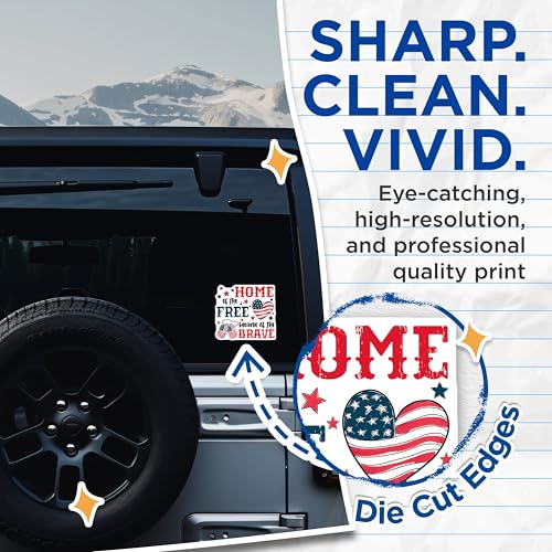 (2 Pack) Patriotic Stickers - Home of The Free - Because of The Brave - 5" On Longest Side - Sticks to Smooth Flat Surfaces - Made in USA - BMCS8360 - USA Dog Tags - American Flag Heart