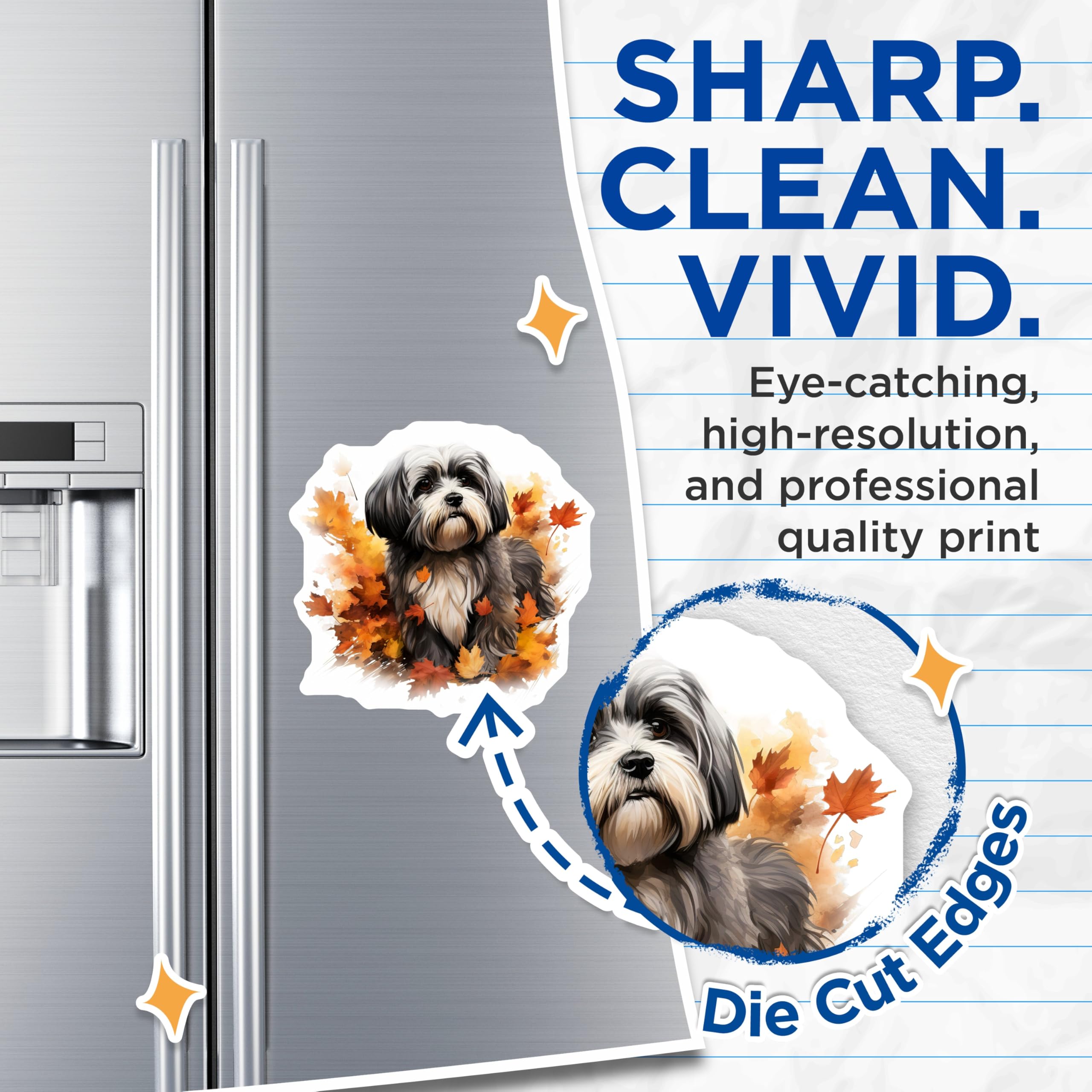 (2 Pack) Shih Tzu Dog Magnets - Autumn Leaves Decor - Watercolor Pet Art - 5 Inches On Longest Side - Thick Durable Magnet - Made in USA - MAG23978