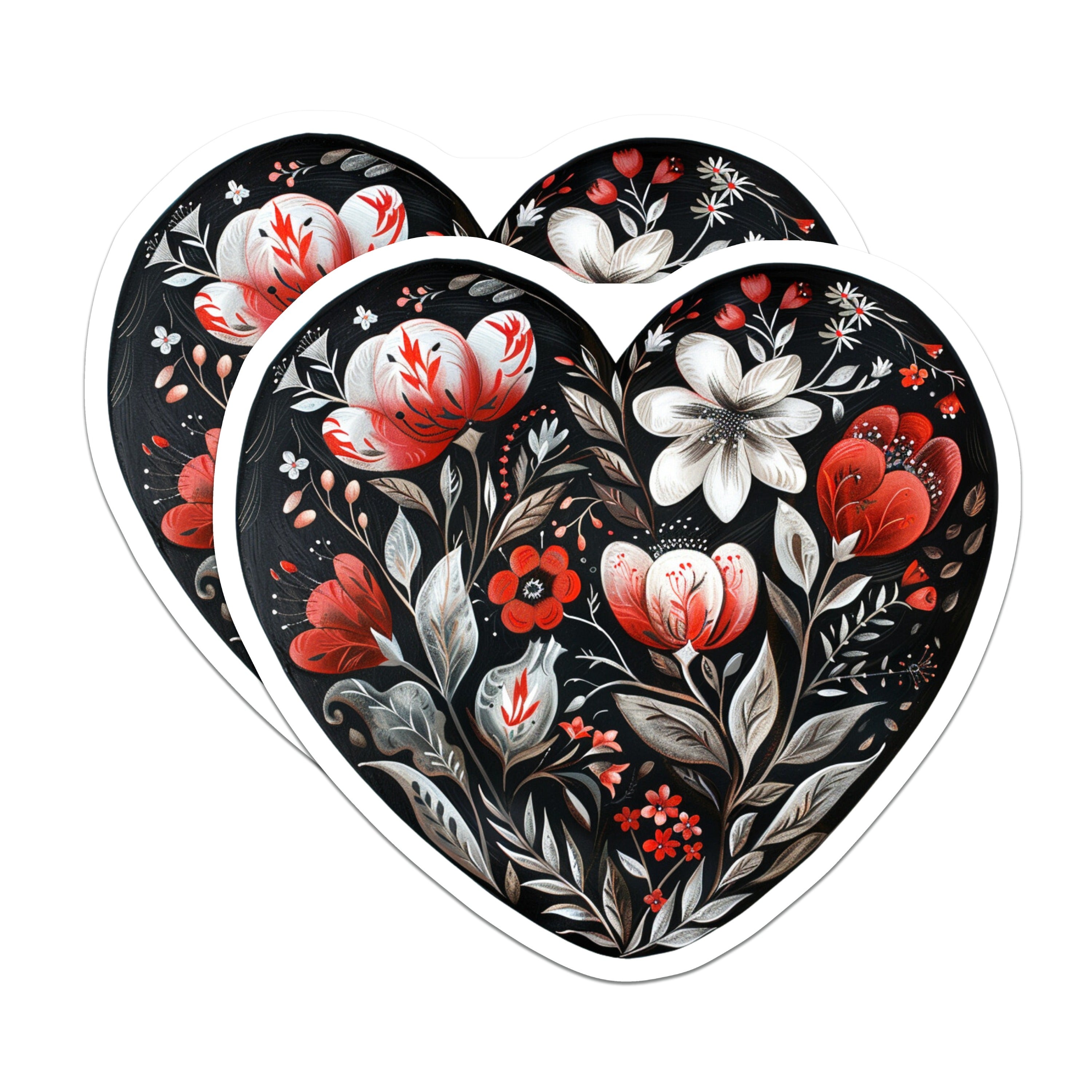 (2 Pack) Dark Floral Heart Magnets - Romantic Botanical Folk Art Kitchen Decor - Unique Valentine Anniversary Ideas - 5 Inches On Longest Side - Thick Durable Magnet - Made in USA - MAG38160