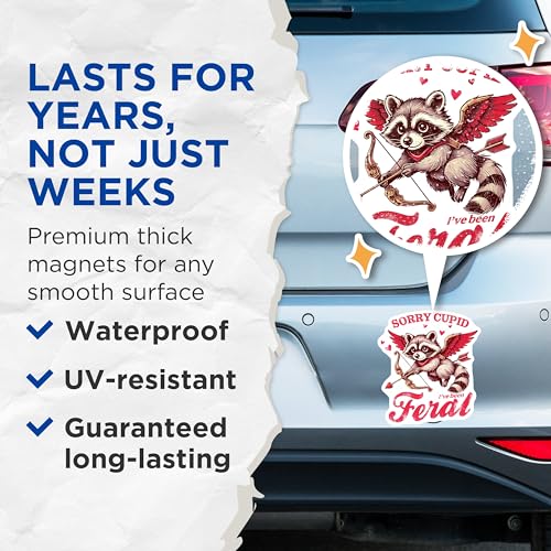 (2 Pack) Sorry Cupid I've Been Feral Magnets - Cute Raccoon Magnets - Funny Animal Magnets - 5" On Longest Side - for Cars, Refrigerators, Toolboxes, Lockers - Made in USA MAG3565