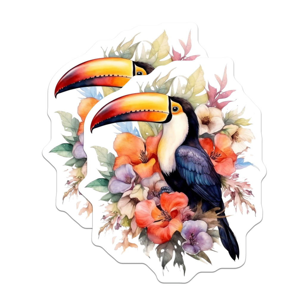 (2 Pack) Toucan Magnets - Exotic Tropical Bird Art - Vibrant Floral Botanical Decor - Rainforest Wildlife Nature Artwork - 5 Inches On Longest Side - Thick Durable Magnet - Made in USA - MAG22916