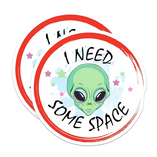 (2 Pack) I Need Some Space Stickers - Alien Head - Fun Outer Space - 5" On Longest Side - Sticks to Smooth Flat Surfaces - Made in USA - BMCS7772