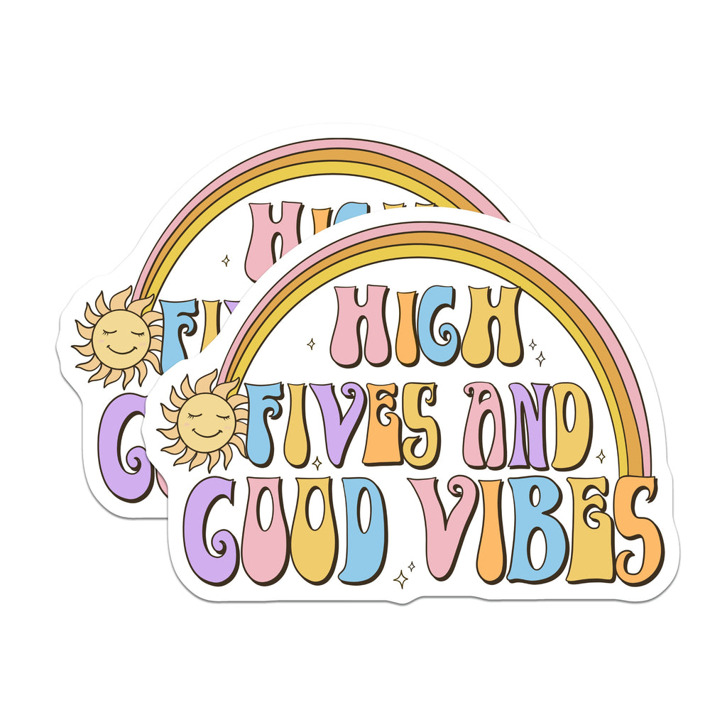 (2 Pack) High Fives Good Vibes Magnets - Retro Rainbow Decor - Positive Affirmation Art - Fun Refrigerator Magnets - Sunshine Quote - 5" - Thick Durable Magnet - Made in USA - MAG39973