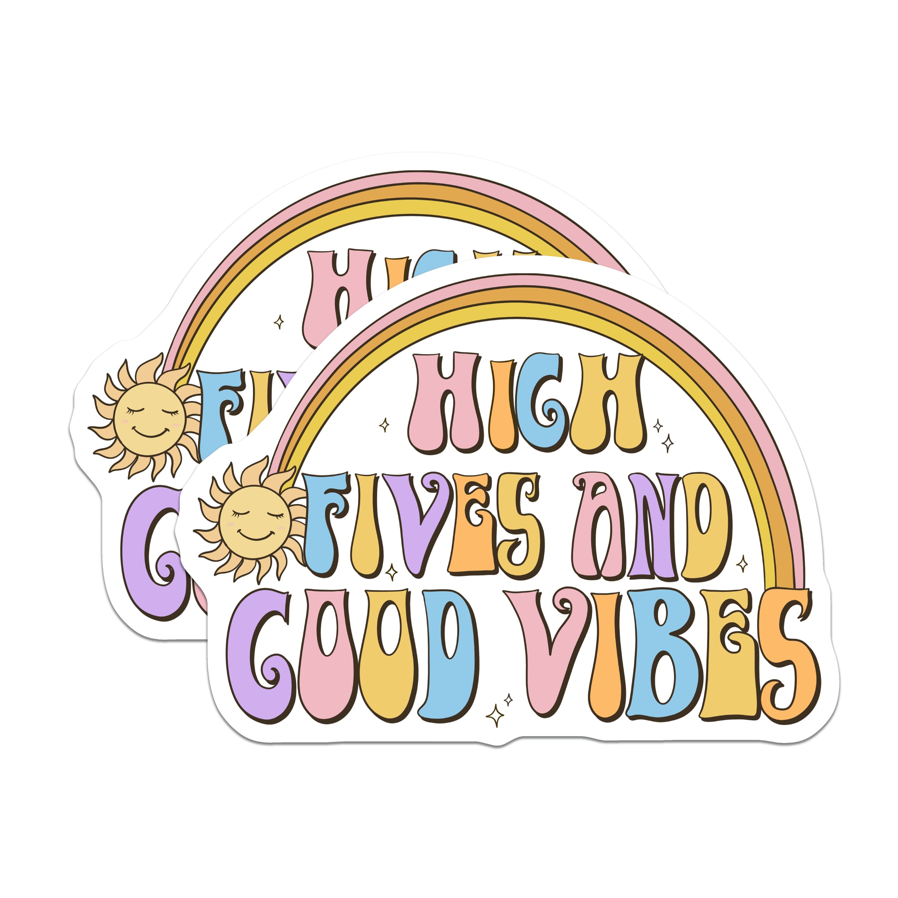 (2 Pack) High Fives Good Vibes Magnets - Retro Rainbow Decor - Positive Affirmation Art - Fun Refrigerator Magnets - Sunshine Quote - 5" - Thick Durable Magnet - Made in USA - MAG39973