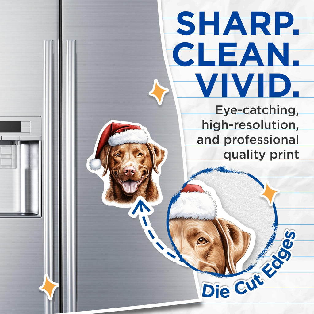 (2 Pack) Christmas Dog Magnets - Labrador Retriever Decor - Santa Hat Puppy Magnets - 5 Inches On Longest Side - Thick Durable Magnet - Made in USA - MAG26078