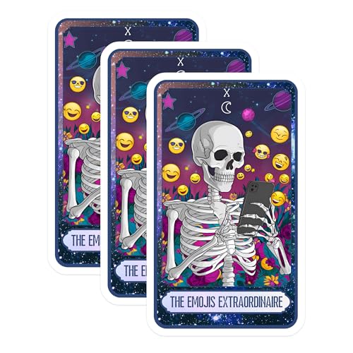(3 Pack) Skeleton Emoji Decals - Funny Laptop Decals - Tarot Card Decal - 3 Inches On Longest Side - Easy Peel & Apply - Made in USA - 3MCS8759