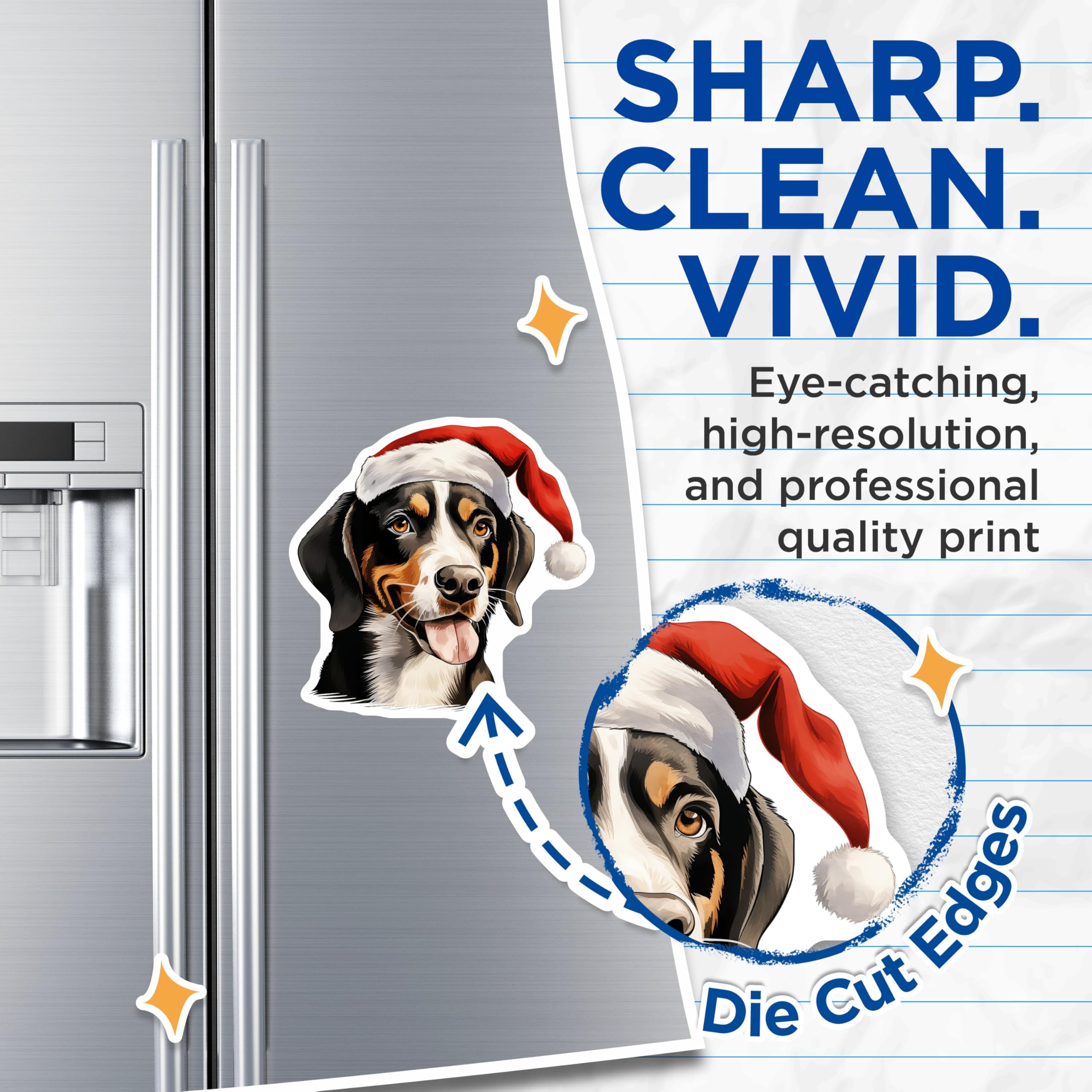 (2 Pack) Christmas Dog Magnets - Santa Hat Pup Magnets - Festive Mountain Dog Decor - Holiday Refrigerator Magnets - 5 Inches On Longest Side - Thick Durable Magnet - Made in USA - MAG27968