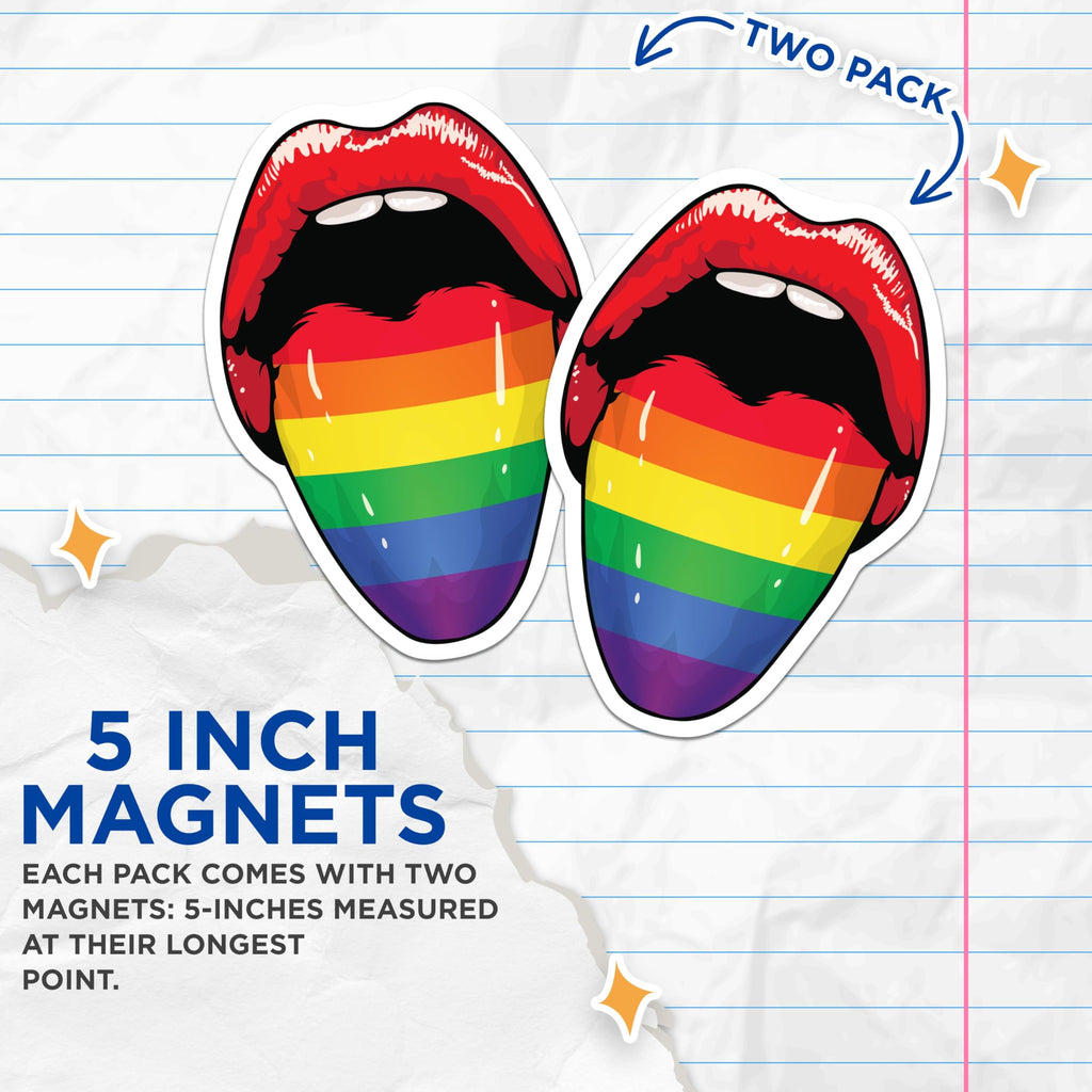 (2 Pack) Lips Pride Rainbow Magnets - LGBTQ Home Decor - Gay Pride Accessory for Fridge - 5" On Longest Side - Premium Magnet - for Cars, Refrigerators, Toolboxes, Lockers - Made in USA - MAG17215