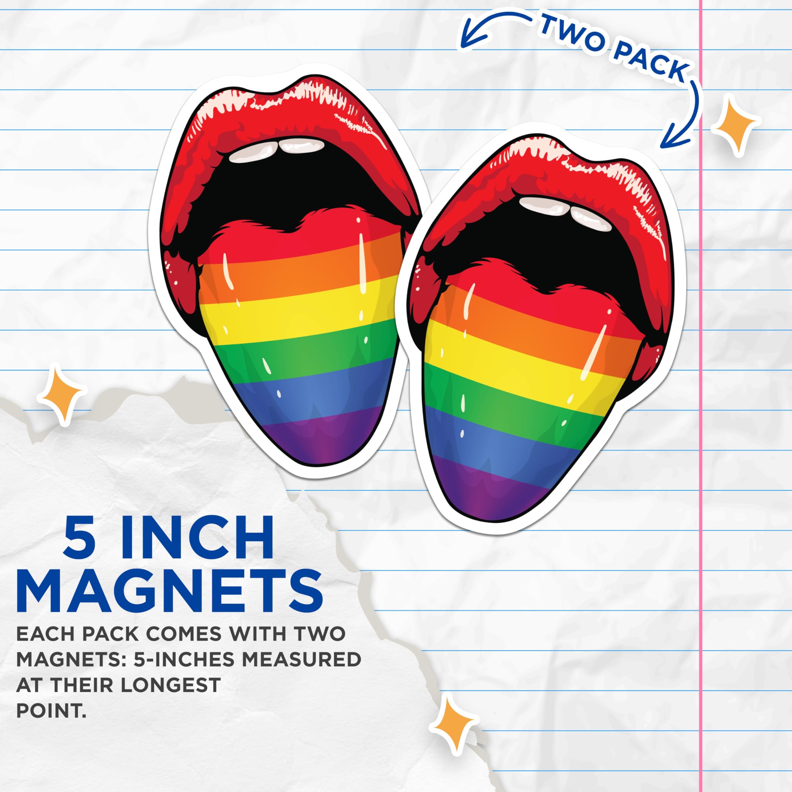 (2 Pack) Lips Pride Rainbow Magnets - LGBTQ Home Decor - Gay Pride Accessory for Fridge - 5" On Longest Side - Premium Magnet - for Cars, Refrigerators, Toolboxes, Lockers - Made in USA - MAG17215