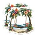 (2 Pack) Tropical Beach Magnets - Palm Tree Swing Art - Ocean Waves Decor - 5 Inches On Longest Side - Thick Durable Magnet - Made in USA - MAG19653