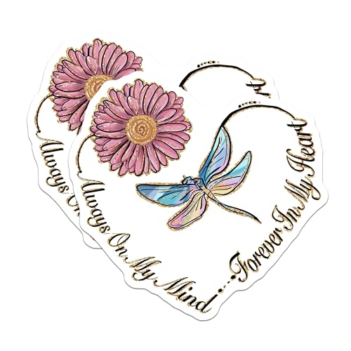 (2 Pack) Always On My Mind Stickers - Forever in My Heart - Butterfly and Flower Stickers - 5" On Longest Side - Sticks to Smooth Flat Surfaces - Made in USA - BMCS4188