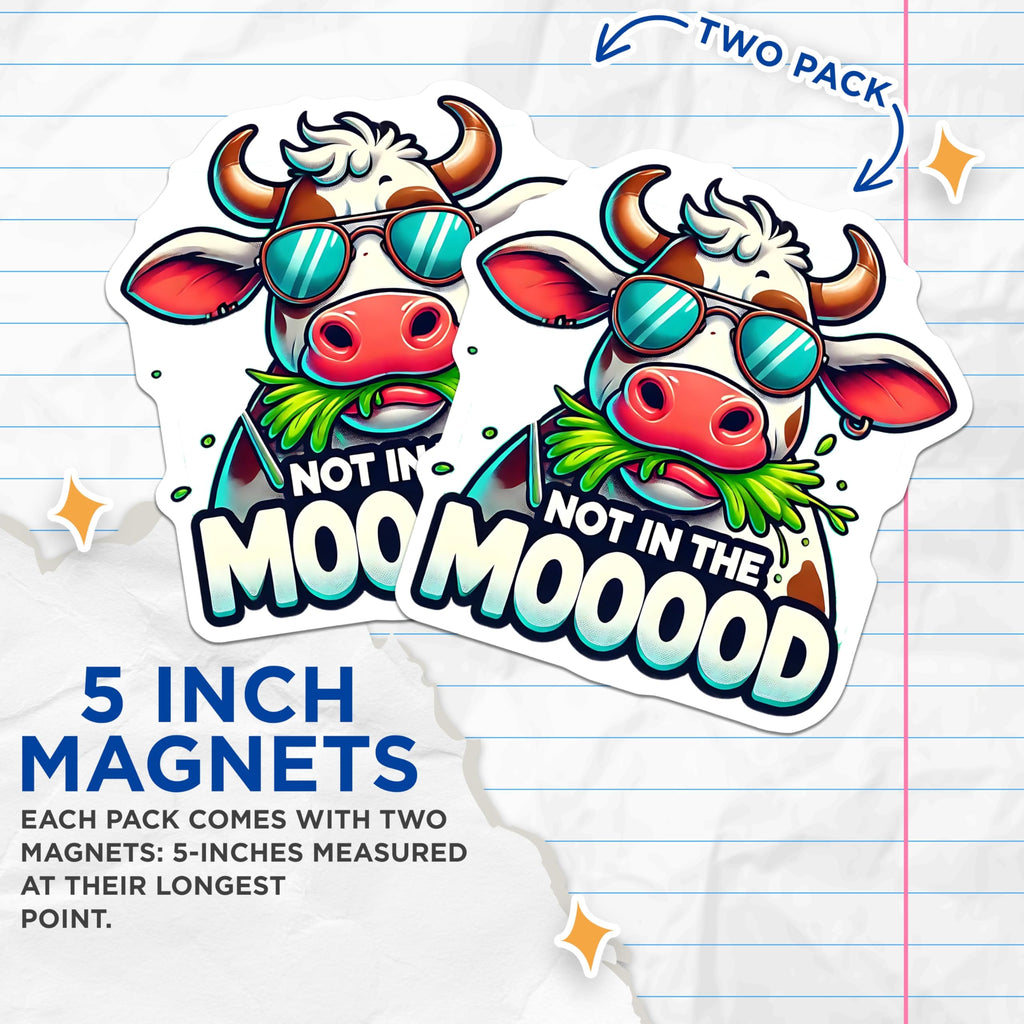 (2 Pack) Funny Cow Magnets - Not in The Mood - Kitchen Refrigerator Decor - 5" On Longest Side - Premium Magnet - for Cars, Refrigerators, Toolboxes, Lockers - Made in USA - MAG14793