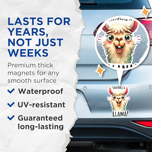 (2 Pack) Thanks A Llama Magnets - Fun Animal Magnets - Cute Kitchen Decor Magnets- 5" On Longest Side - for Fridges, Toolboxes, Cars - Made in USA - MAG2650