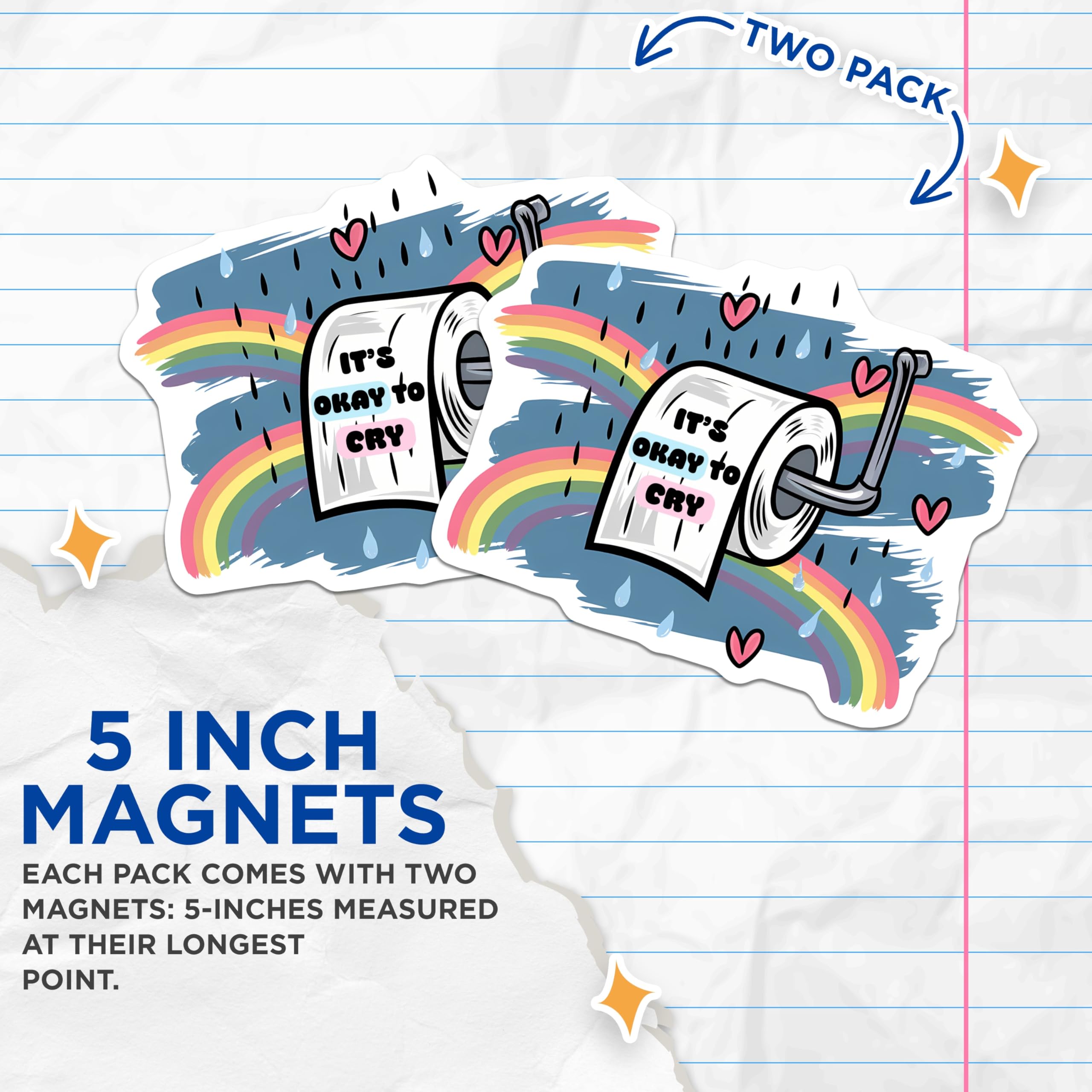 (2 Pack) It's Okay to Cry Magnets - Rainbow Decor - Supportive Affirmations - 5" On Longest Side - Premium Magnet - for Cars, Refrigerators, Toolboxes, Lockers - Made in USA - MAG14789