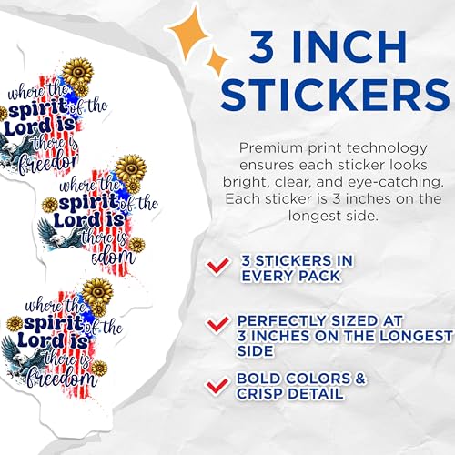 (3 Pack) Freedom Eagle Decals - Sunflower Decals - Patriotic Quote Sticker - 3 Inches On Longest Side - Easy Peel & Apply - Made in USA - 3MCS6645
