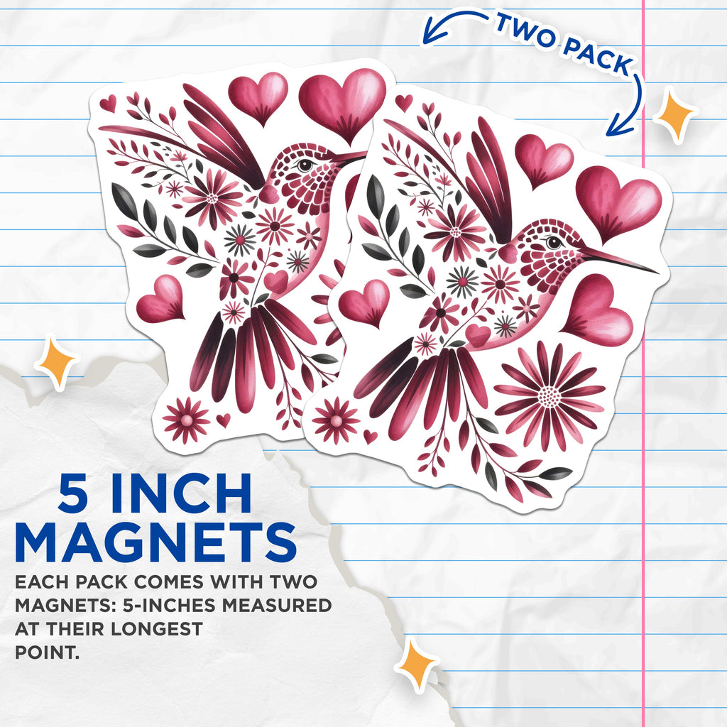 (2 Pack) Floral Hummingbird Magnets - Botanical Bird Decor - Romantic Kitchen Accents - 5 Inches On Longest Side - Thick Durable Magnet - Made in USA - MAG37271