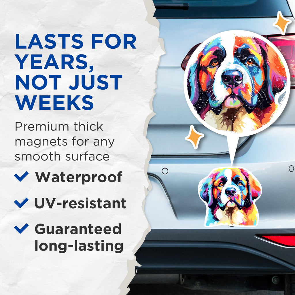 (2 Pack) Saint Bernard Dog Breed Magnets - 5 Inches On Longest Side - Choose from Over 100 Dog Breeds - for Cars, Refrigerators, Toolboxes - Made in USA - MAG1938