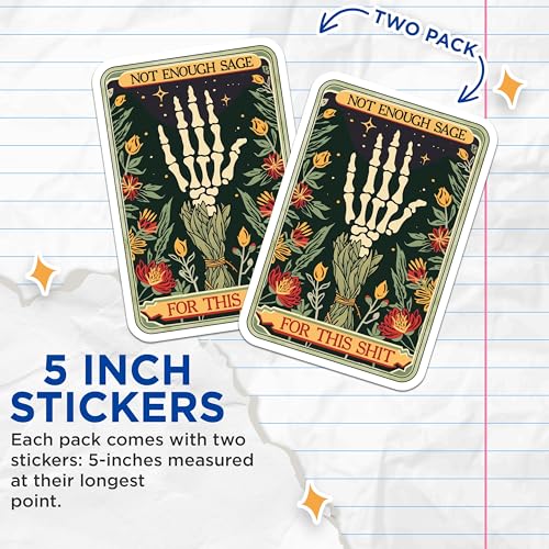 (2 Pack) Not Enough Sage Stickers - Funny Skeleton Stickers - Sassy Floral Stickers - 5" On Longest Side - Sticks to Smooth Flat Surfaces - Made in USA - BMCS4870