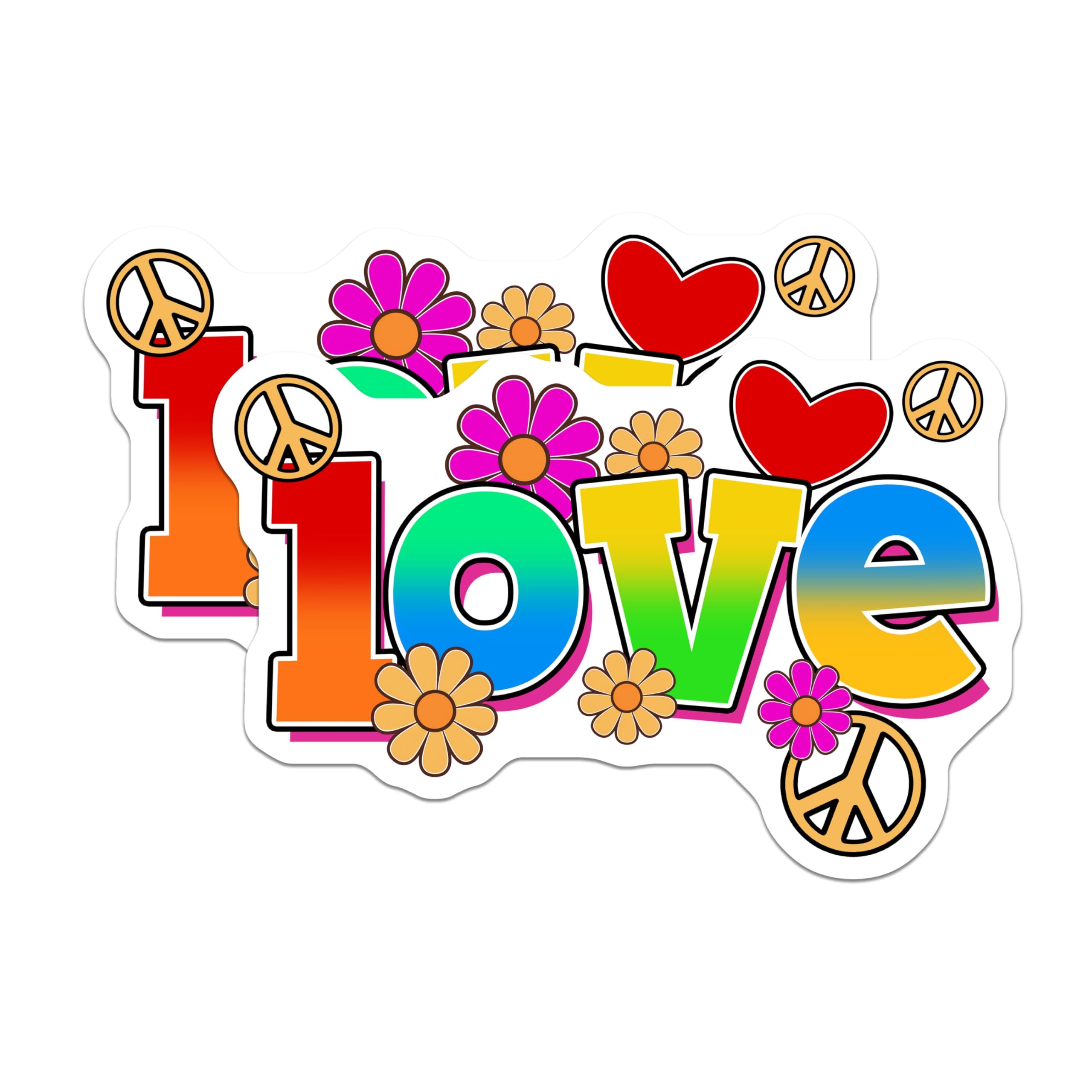(2 Pack) Love Stickers - Retro Peace Sign - Floral Flower Power- 5" On Longest Side - Sticks to Smooth Flat Surfaces - Made in USA - BMCS16265