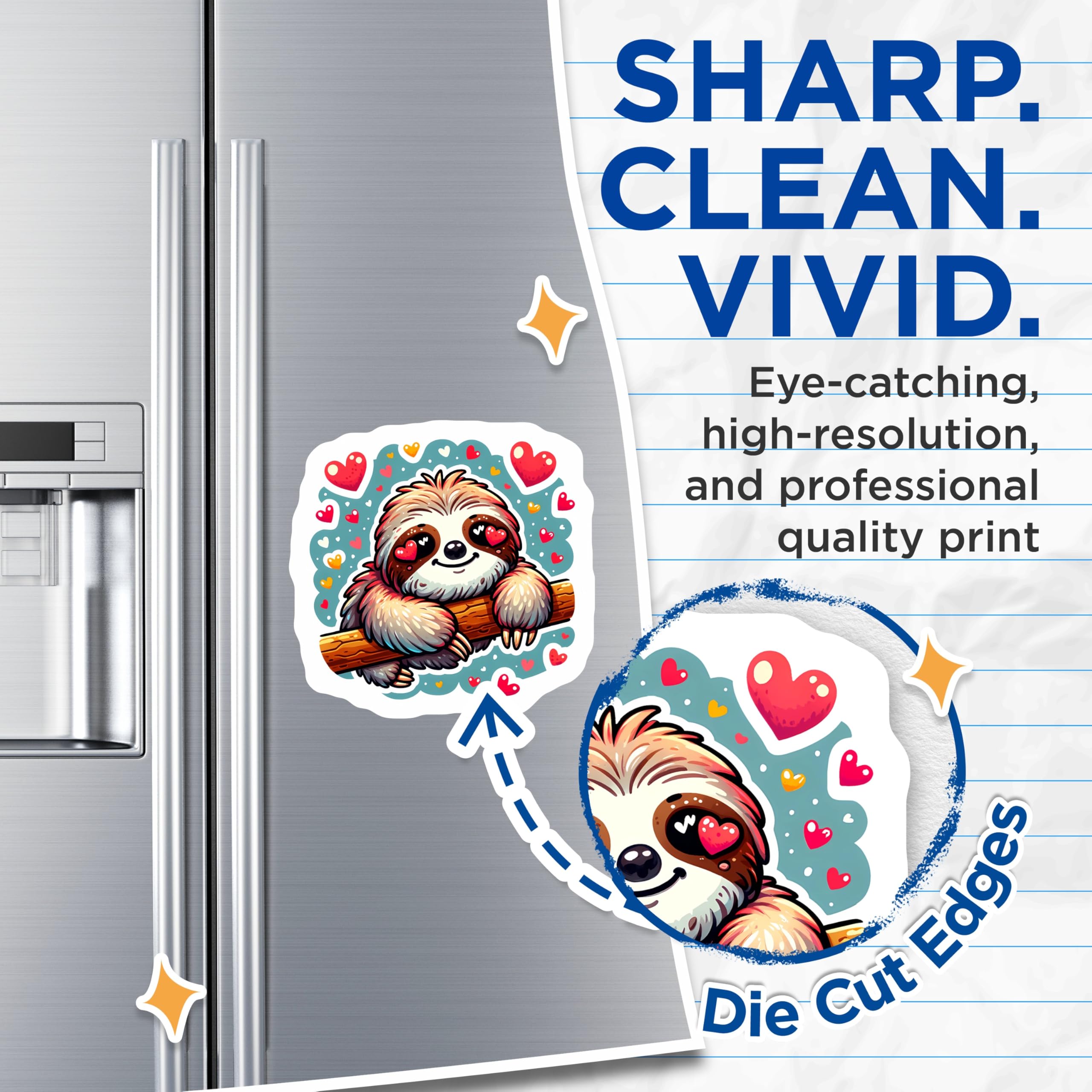 (2 Pack) Adorable Sloth Magnets - Sweet Heart Eyes Sloth Lover Decoration - Kawaii Animal Fridge Decor Accessory - 5 Inches On Longest Side - Thick Durable Magnet - Made in USA - MAG21553