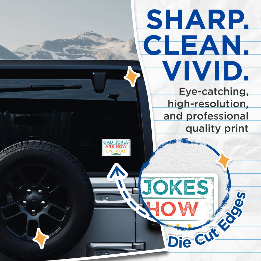 (2 Pack) Dad Jokes are How I Roll Stickers - Funny Dad Meme Stickers - Eye Roll Dad Quotes Decal - Humorous Dad - 5" On Longest Side - Sticks to Smooth Flat Surfaces- Made in USA - BMCS3413