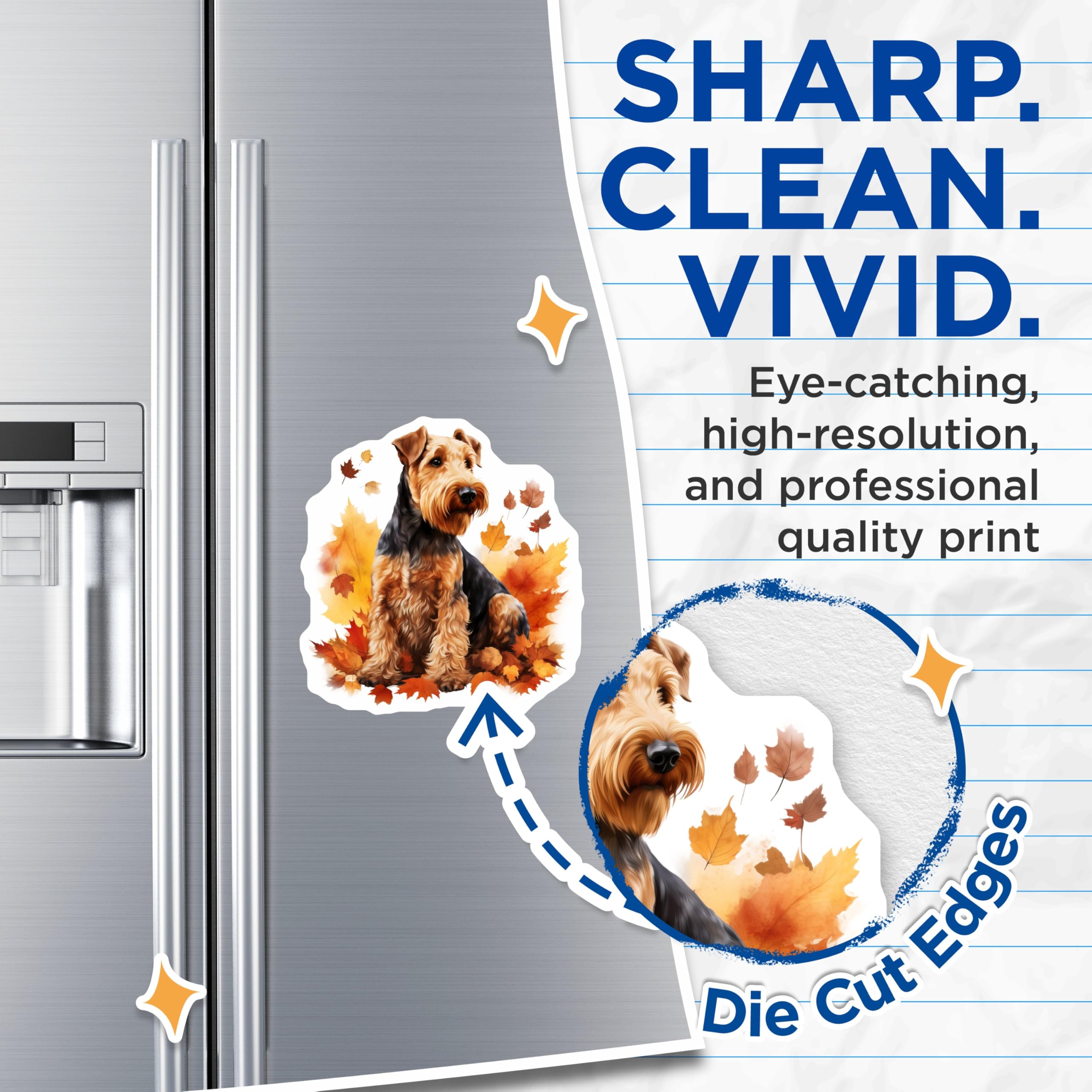 (2 Pack) Airedale Terrier Dog Magnets - Autumn Fall Pet Decor - Refrigerator Locker Art - 5 Inches On Longest Side - Thick Durable Magnet - Made in USA - MAG30287