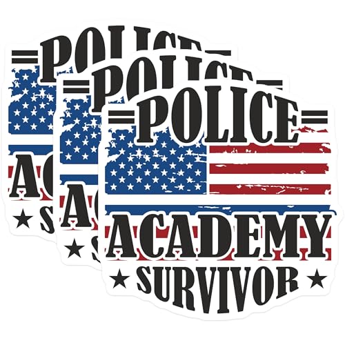 (3 Pack) Police Academy Survivor Decals - American Flag Decal - Law Enforcement Decals - 3 Inches On Longest Side - Easy Peel & Apply - Made in USA - 3MCS7914