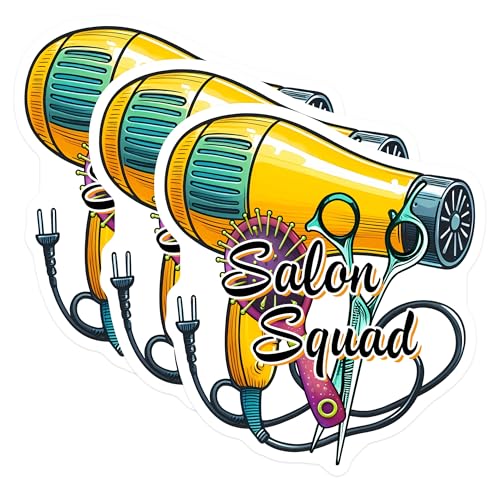 (3 Pack) Salon Squad Decals - Hairstylist Tool - Hairdresser Equipment - 3 Inches On Longest Side - Easy Peel & Apply - Made in USA - 3MCS6328