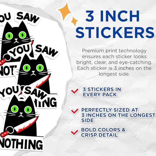 (3 Pack) Murder Cat Decals - Funny Cat - Laptop Decal - 3 Inches On Longest Side - Easy Peel & Apply - Made in USA - 3MCS0582