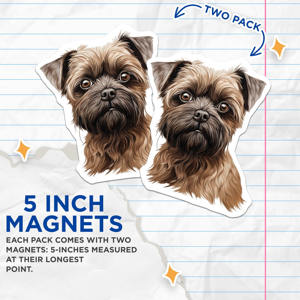 (2 Pack) Brussels Griffon Dog Magnets - Wirehaired Terrier Art - Pet Parent Fridge Decor - 5 Inches On Longest Side - Thick Durable Magnet - Made in USA - MAG29848