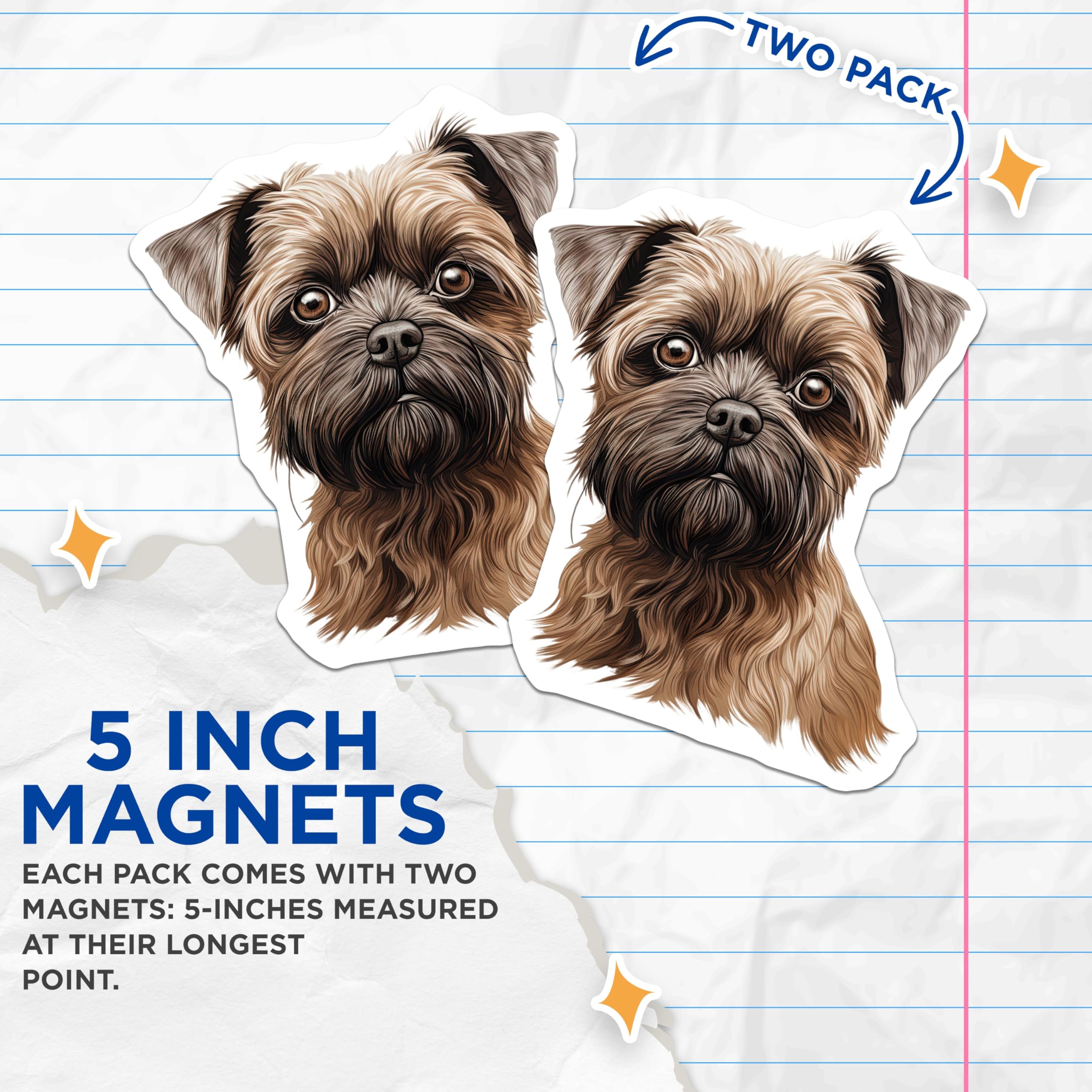 (2 Pack) Brussels Griffon Dog Magnets - Wirehaired Terrier Art - Pet Parent Fridge Decor - 5 Inches On Longest Side - Thick Durable Magnet - Made in USA - MAG29848