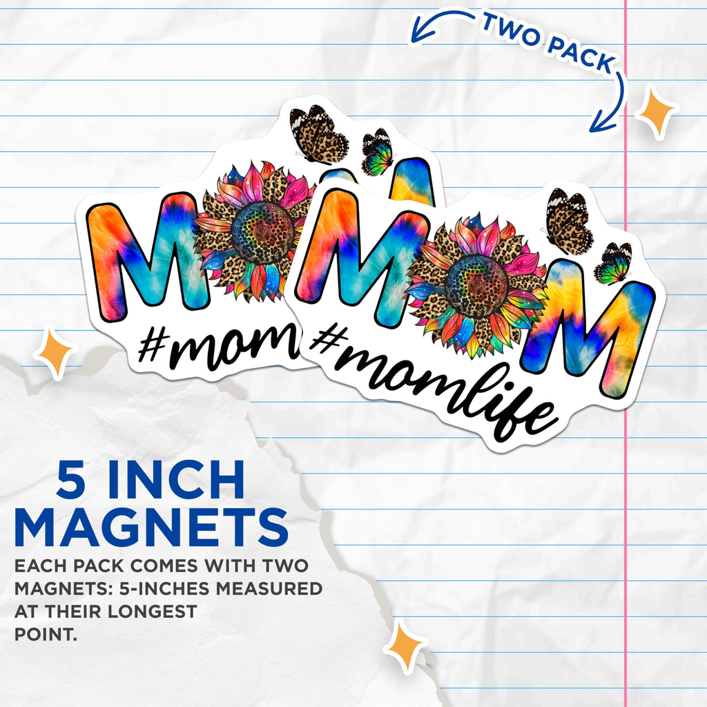 (2 Pack) Mom Life Magnets - Sunflower Butterfly - Colorful Floral Mom Magnets - 5" On Longest Side - Premium Magnet - for Cars, Refrigerators, Toolboxes, Lockers - Made in USA - MAG18654