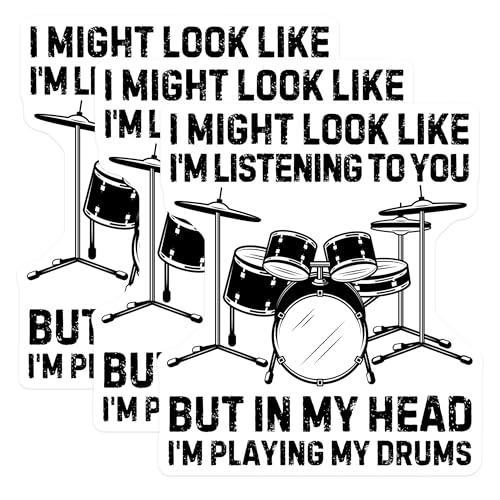 (3 Pack) Drummer Decals - Funny Drum Set - Drumming Music Band Laptop - 3 Inches On Longest Side - Easy Peel & Apply - Made in USA - 3MCS2465