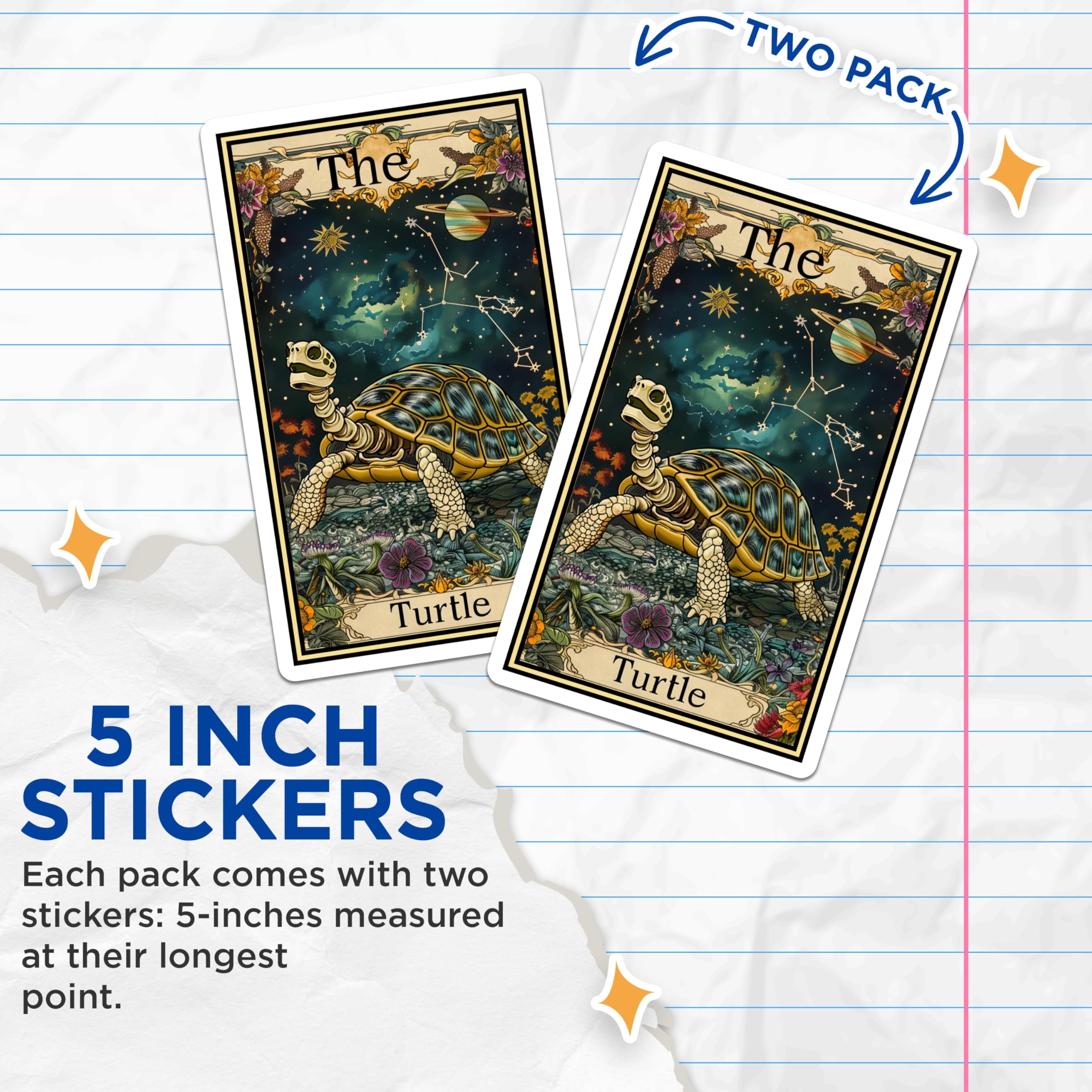 (2 Pack) Turtle Constellation Stickers - Space Animal Decor - Galaxy Tortise Illustration - 5" On Longest Side - Sticks to Smooth Flat Surfaces - Made in USA - BMCS3670