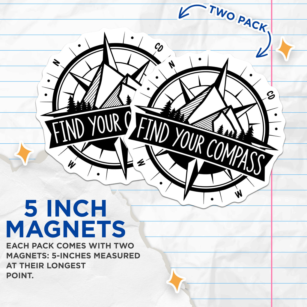 (2 Pack) Mountain Compass Magnets - Outdoor Adventure Decor - Wanderlust Refrigerator Art - 5 Inches On Longest Side - Thick Durable Magnet - Made in USA - MAG36296