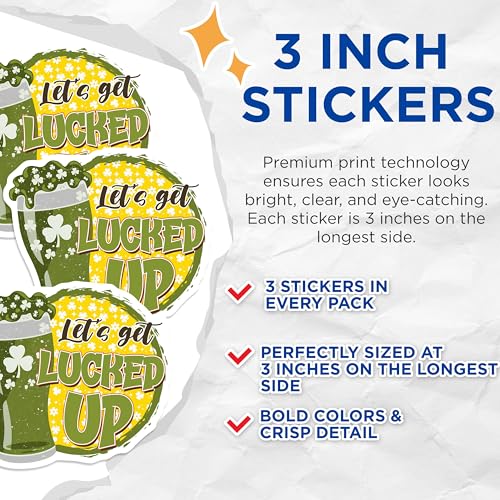 (3 Pack) Lets Get Lucked Up Decals - St Patricks Day - Irish Beer - 3 Inches On Longest Side - Easy Peel & Apply - Made in USA - 3MCS7160