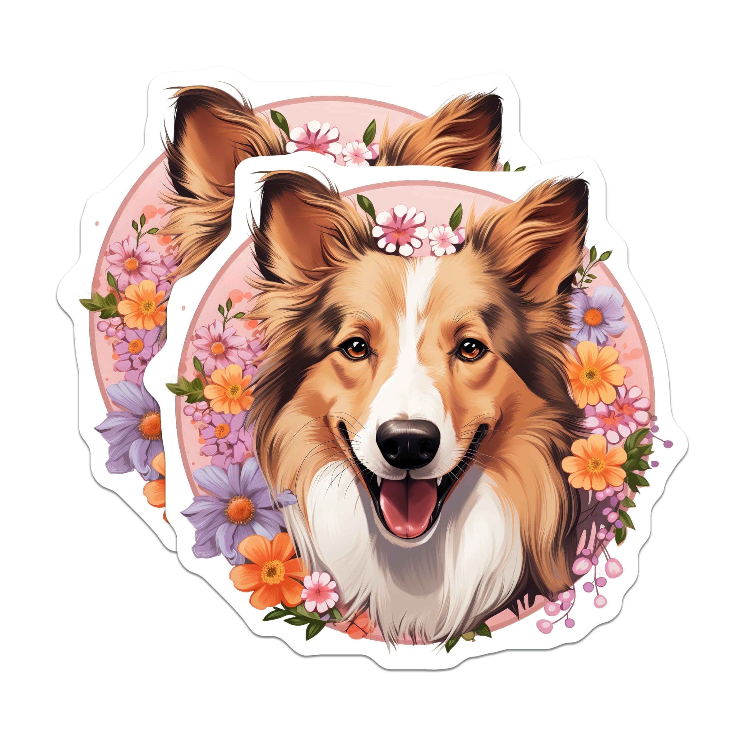 (2 Pack) Sheltie Collie Dog Magnets - Happy Pet Lover Decor - Floral Animal Art Accessory - 5 Inches On Longest Side - Thick Durable Magnet - Made in USA - MAG25553