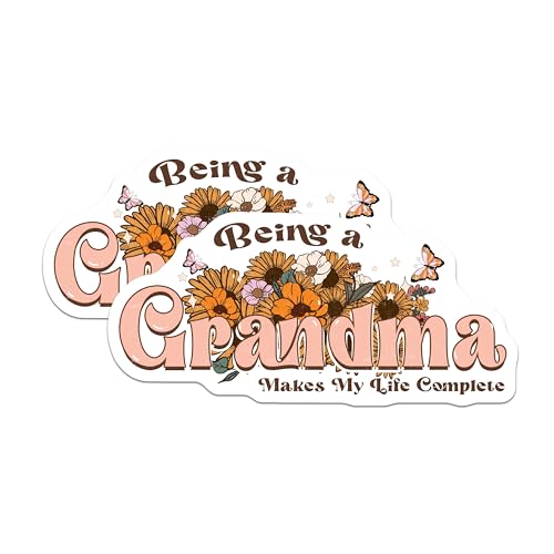 (2 Pack) Grandma Stickers - Being a Grandma - Floral Designs - 5" On Longest Side - Sticks to Smooth Flat Surfaces - Made in USA - BMCS5910
