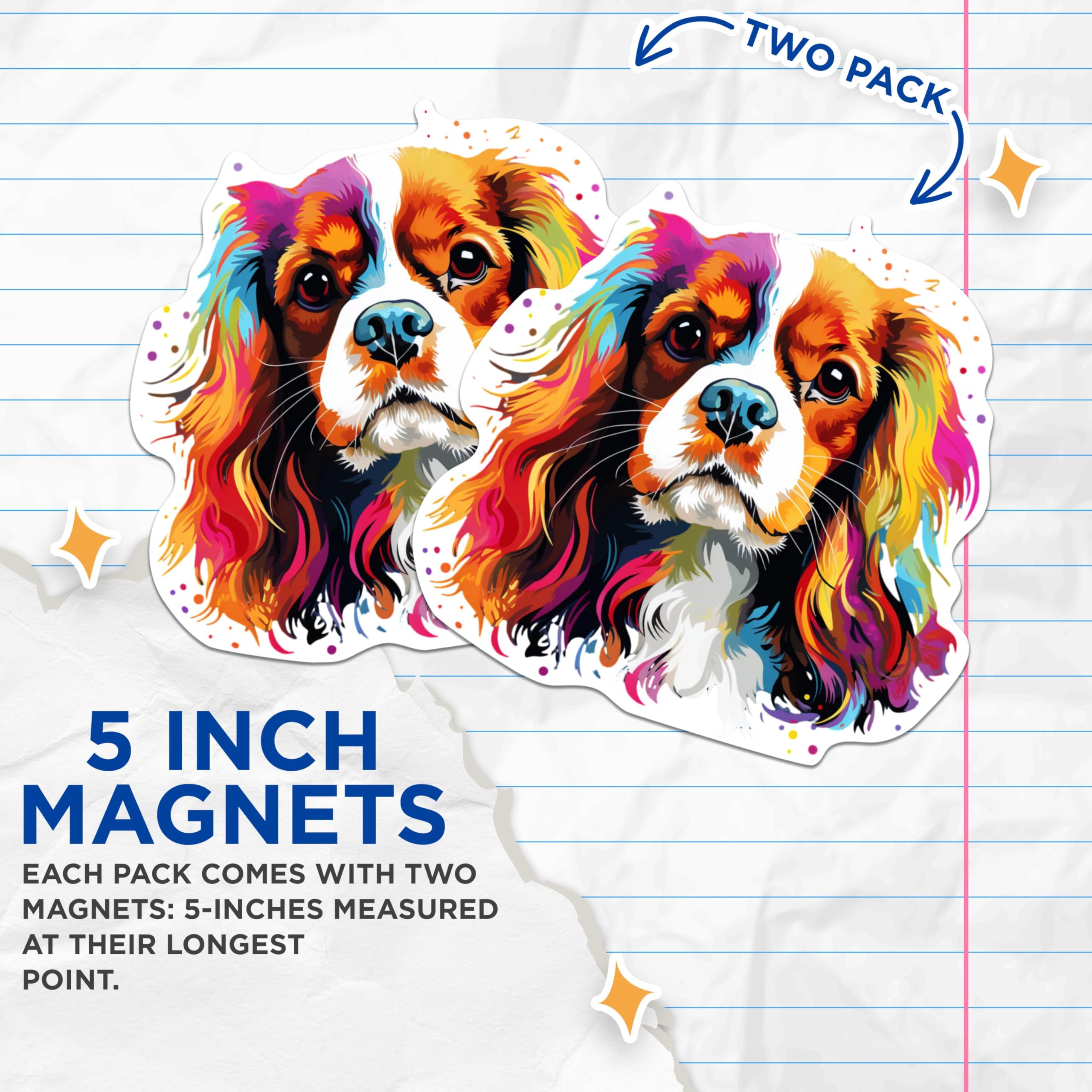 (2 Pack) Cavalier King Charles Spaniel Dog Breed Magnets - 5 Inches On Longest Side - Choose from Over 100 Dog Breeds - for Cars, Refrigerators, Toolboxes - Made in USA - MAG1821