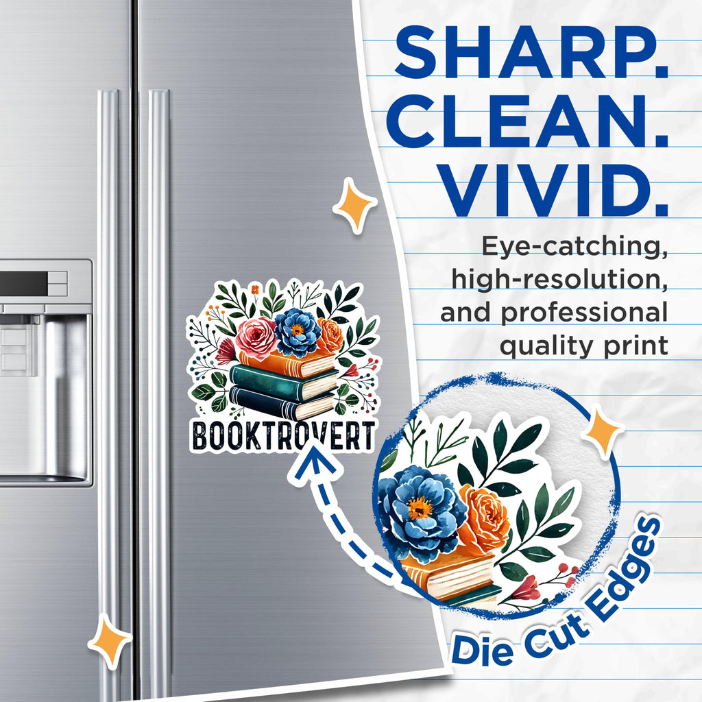 (2 Pack) Booktrovert Magnets - Floral Book Lover Magnets - Bookworm Magnets for Readers- 5" On Longest Side - for Fridges, Toolboxes, Cars - Made in USA - MAG2756