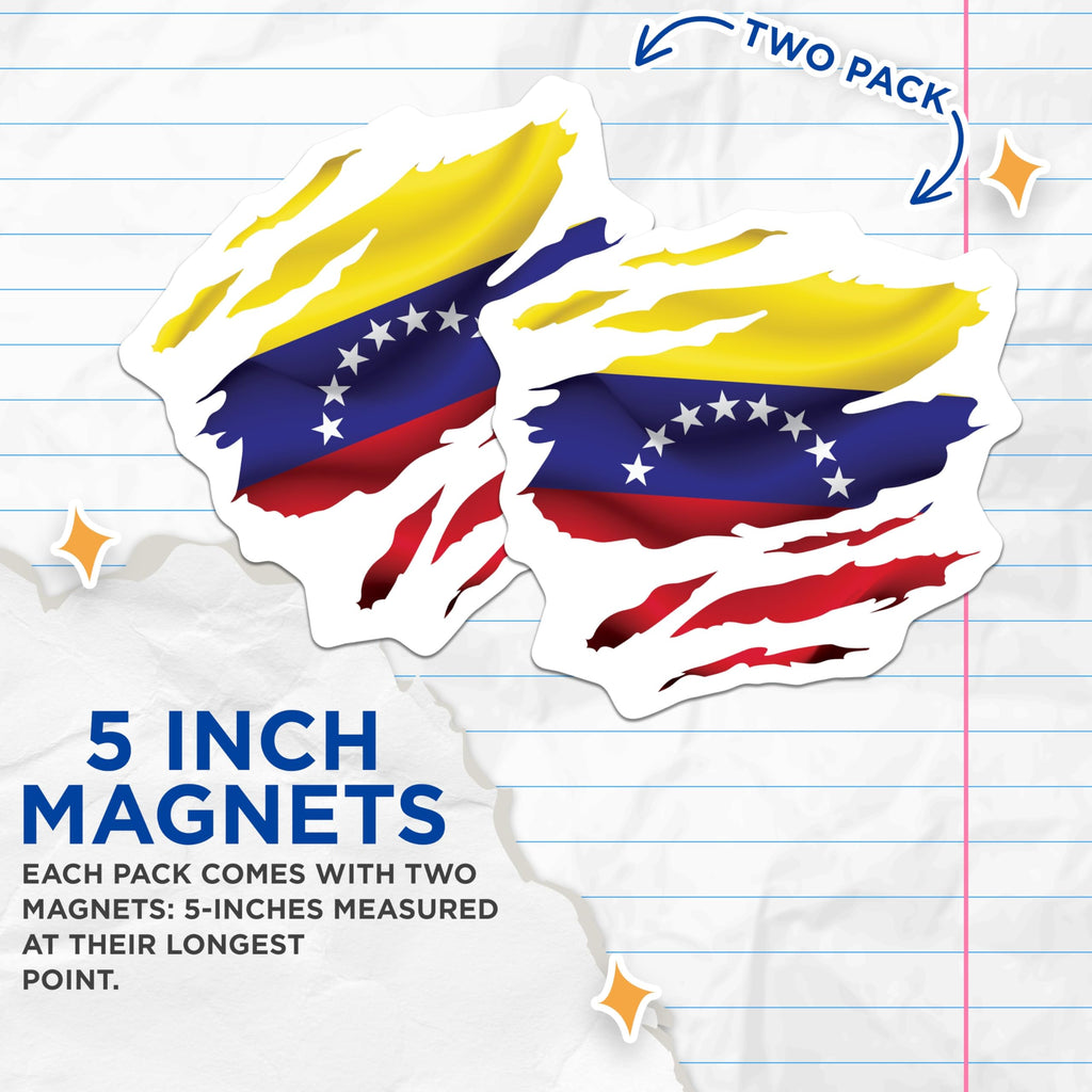 (2 Pack) Venezuela Flag Magnets - Venezuelan Pride - Fridge Magnets - 5" On Longest Side - Premium Magnet - for Cars, Refrigerators, Toolboxes, Lockers - Made in USA - MAG17910