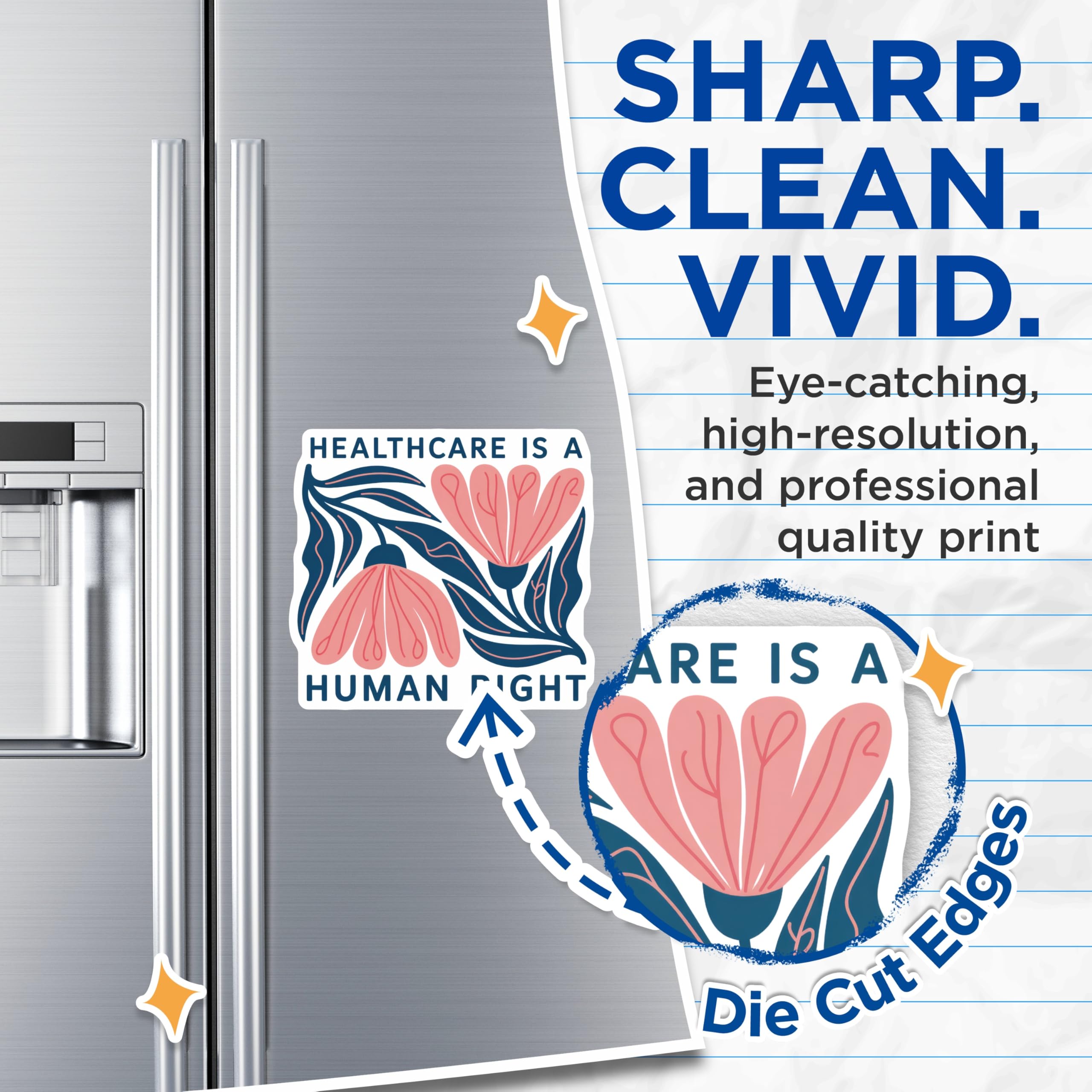 (2 Pack) Healthcare Human Right Magnets - Floral Design - Social Justice Magnets - 5" On Longest Side - Premium Magnet - for Cars, Refrigerators, Toolboxes, Lockers - Made in USA - MAG15942