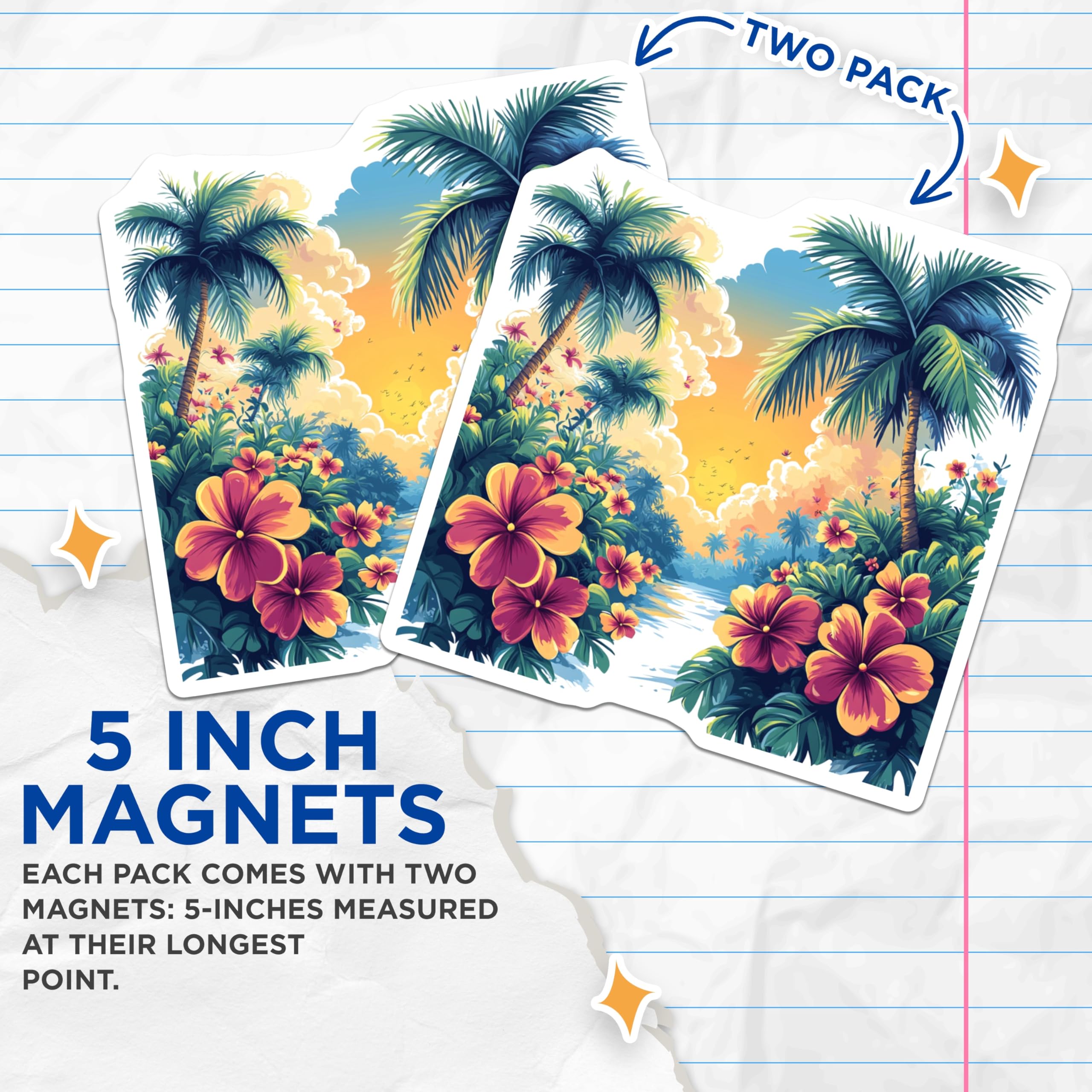 (2 Pack) Tropical Paradise Magnets - Hawaiian Decor - Summer Beach Vibe - 5 Inches On Longest Side - Thick Durable Magnet - Made in USA - MAG29535