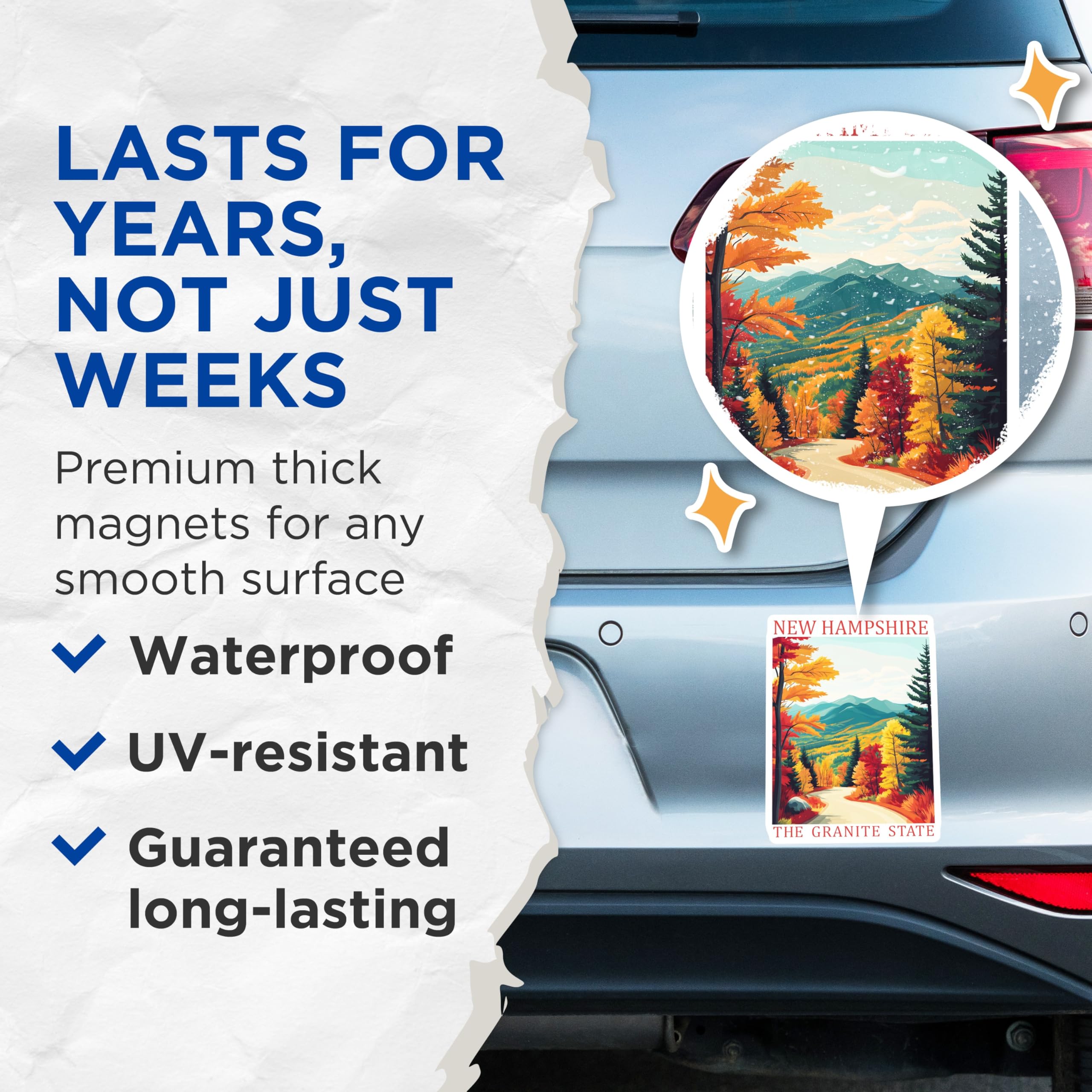 (2 Pack) New Hampshire Magnets - Autumn Landscape - Granite State Travel Souvenir - 5" On Longest Side - Premium Magnet - for Cars, Refrigerators, Toolboxes, Lockers - Made in USA - MAG18931