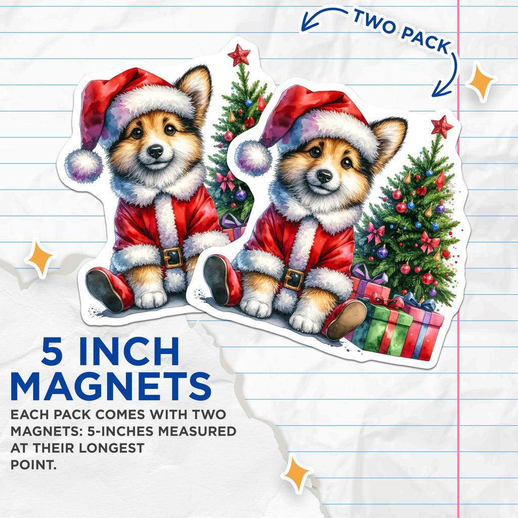 (2 Pack) Corgi Santa Magnets - Christmas Dog Holiday Magnets - Pet Lover Decor for Fridge - 5 Inches On Longest Side - Thick Durable Magnet - Made in USA - MAG26139